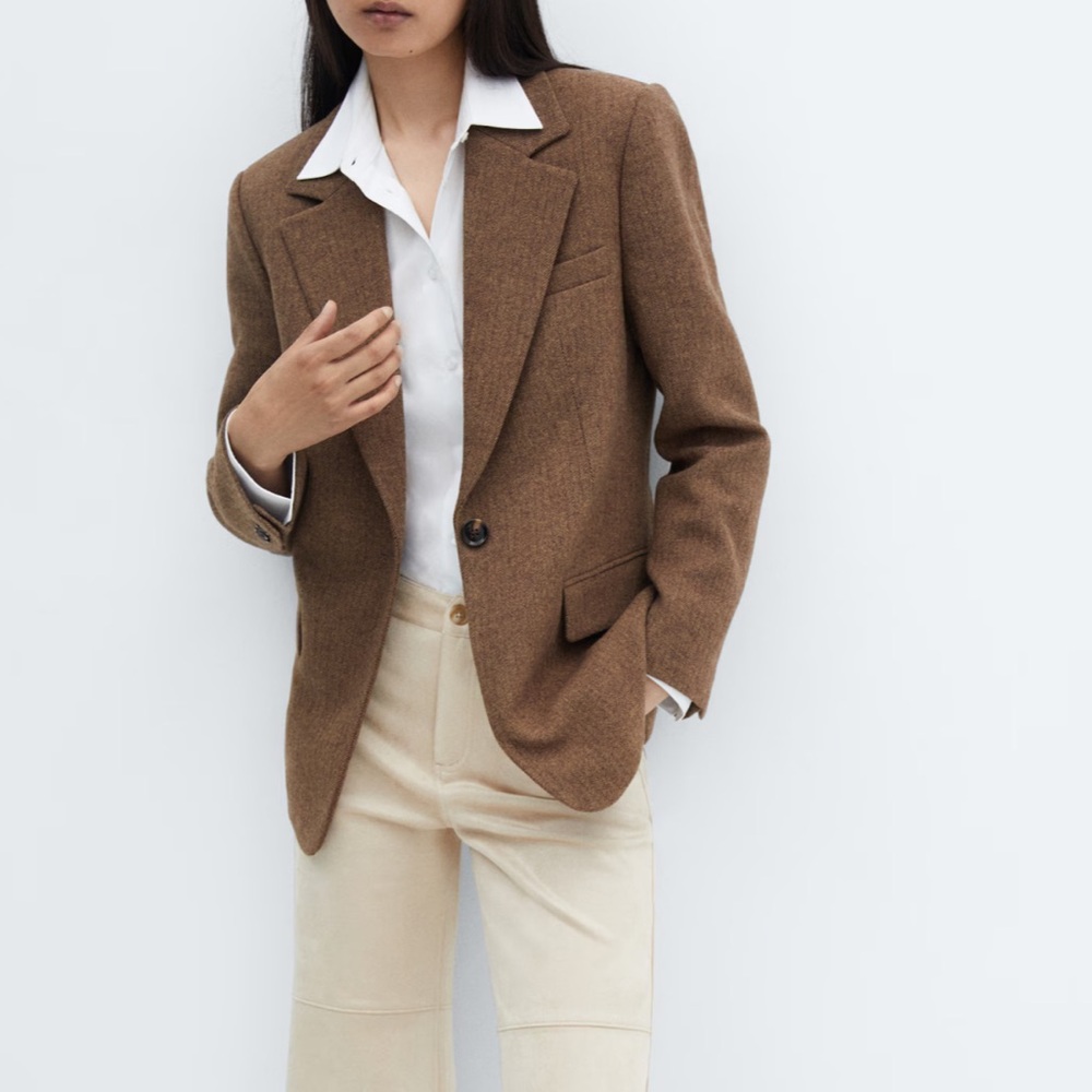 Herringbone wool-blend blazer